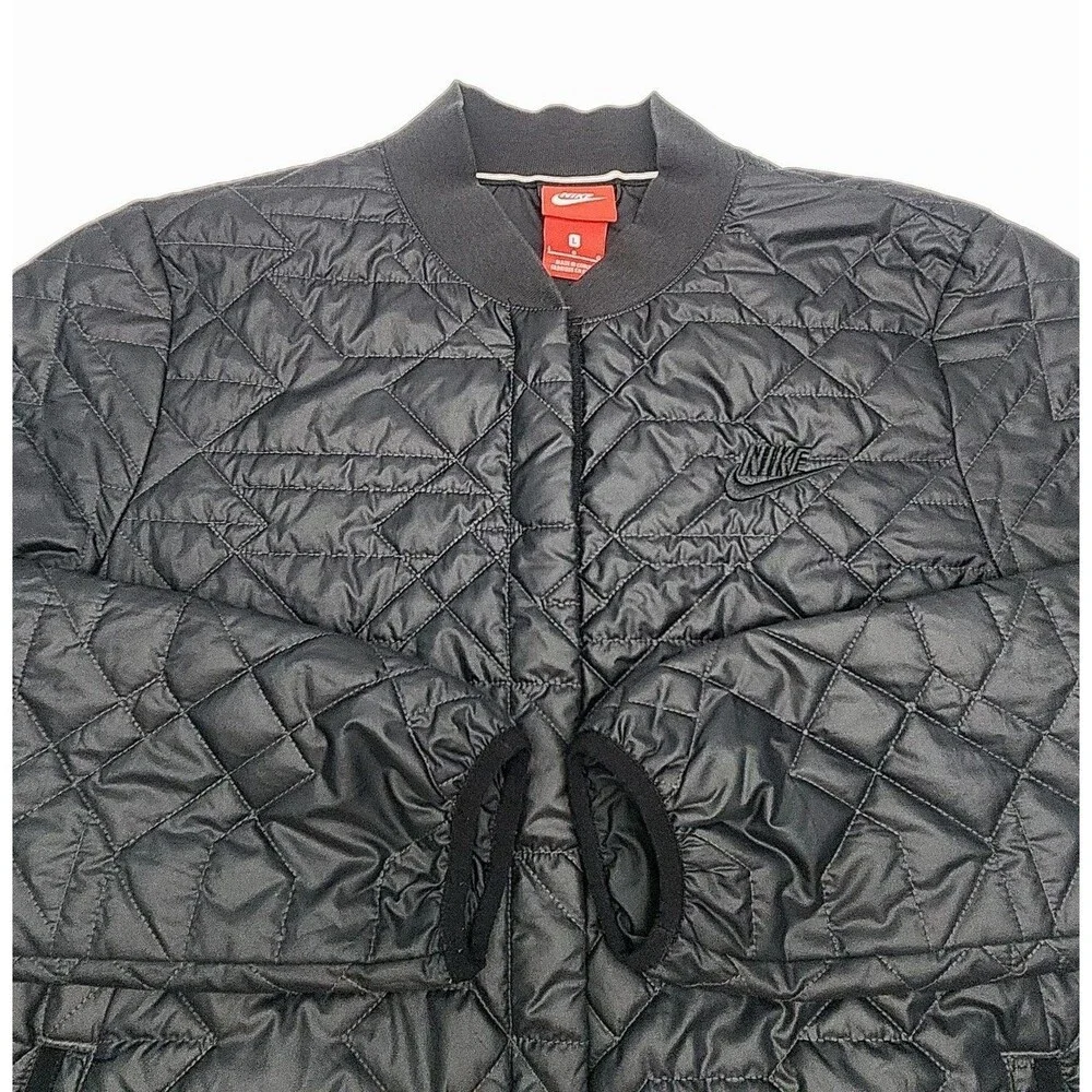 Nike Jacket Primaloft Quilted Black Snap Women Sz Large Lightweight Polyester
